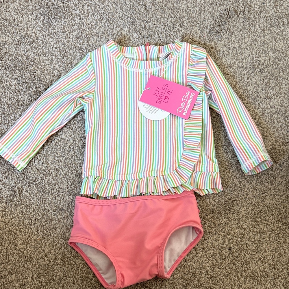 Ruffle Butts Multicolor Striped Rashguard Set